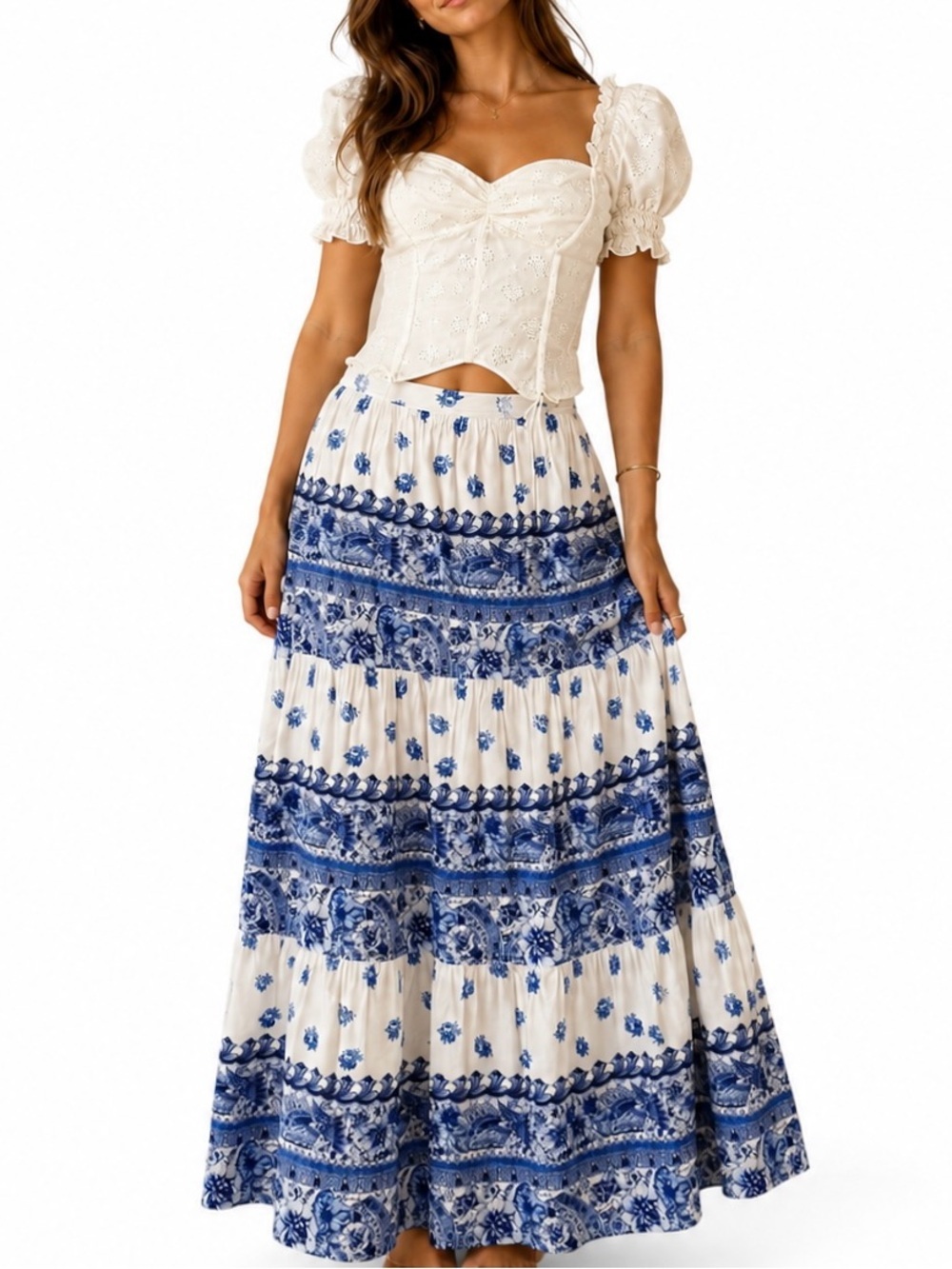 VTG Y2K Polo Ralph Lauren blue & white floral maxi skirt | Size 2